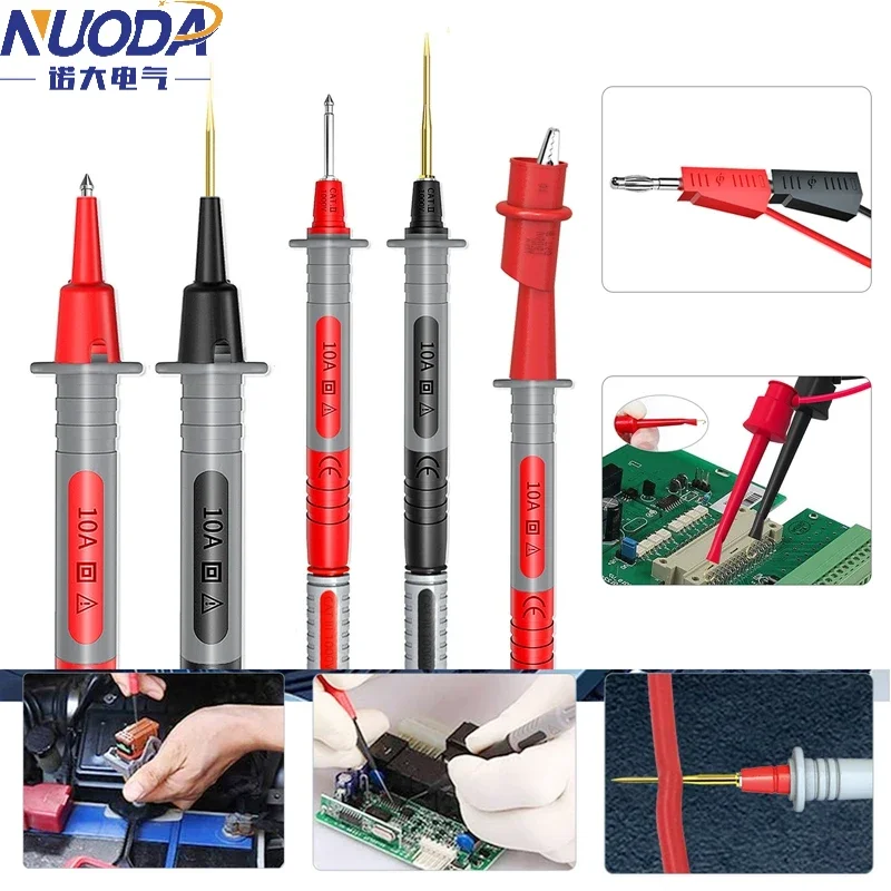 NUODA P1308B 18pcs Multimeter Test Leads Kit with Replaceable Needles Alligator Clips 4mm Banana Plug to test Hook Clips Set