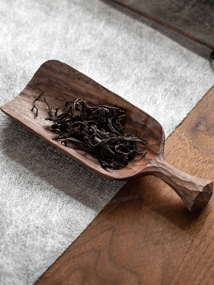 

Nordic style black walnut solid wood hand-carved wooden small teaspoon coffee bean wooden spoon tea shovel tea ceremony supplies