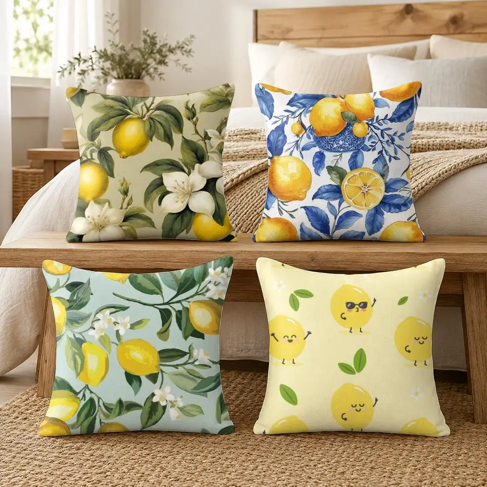 Summer Lemon Pattern Cushion Cover Soft Short Plush Pillow Cases Hidden Zipper Cutecore Sofa Bedroom Home Decor Gift