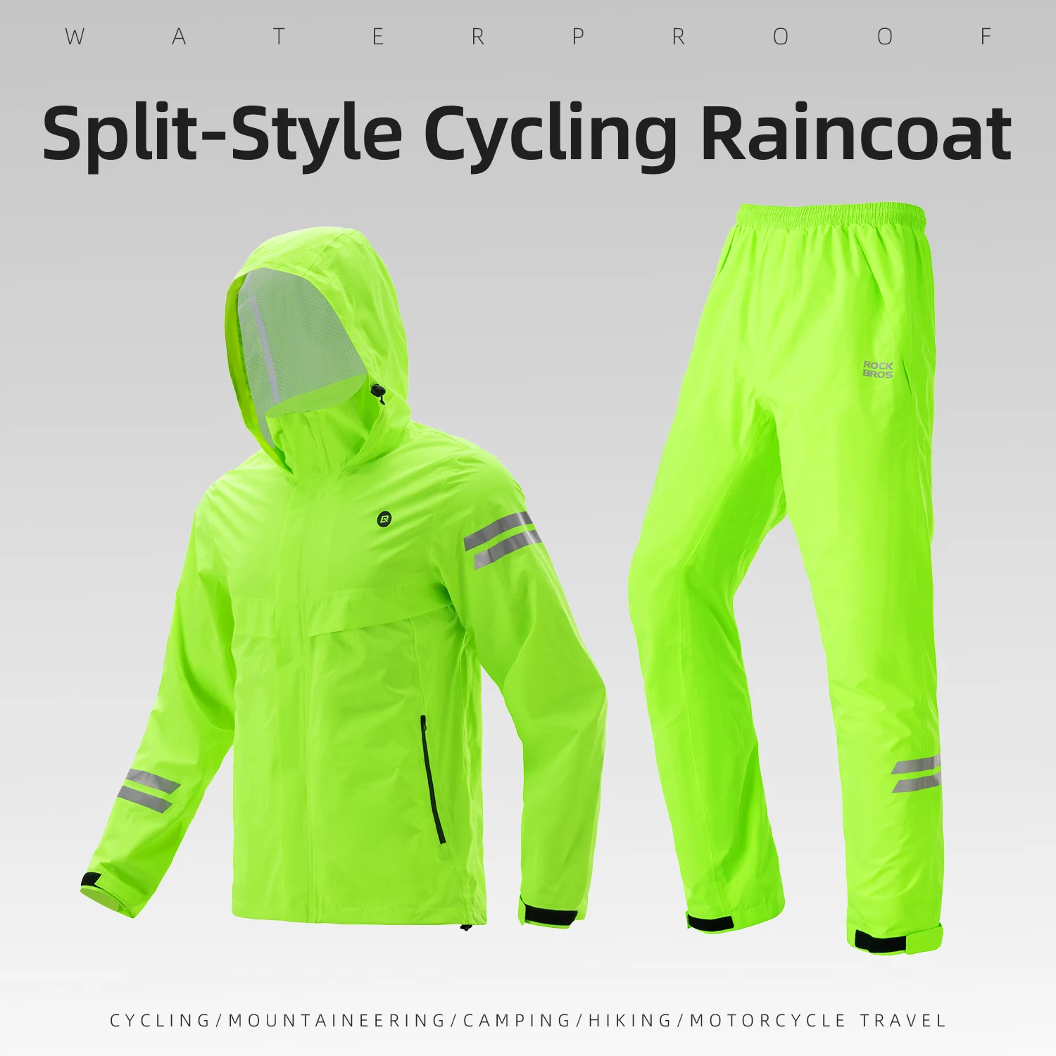 

ROCKBROS Cycling Raincoat All-weather Heavy Rainproof Breathable Rain Gear Outdoor Lightweight Packable Raincoat Set