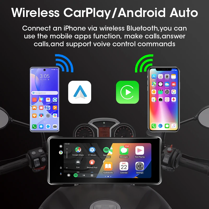 6.86 Inch Gps Navigatie Motorfiets Dvr Draadloze Carplay Android Auto Waterdichte Moto Draagbare Dual Bluetooth Motor Monitor