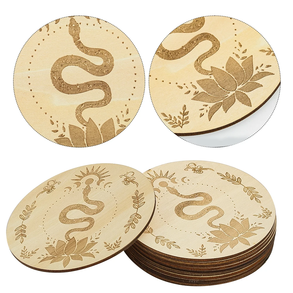 

10CM/3.94in Wooden Decorative Board Mysterious Snake Design Crystal Energy Stone Base Display Bracket Coaster Nordic Home Decor