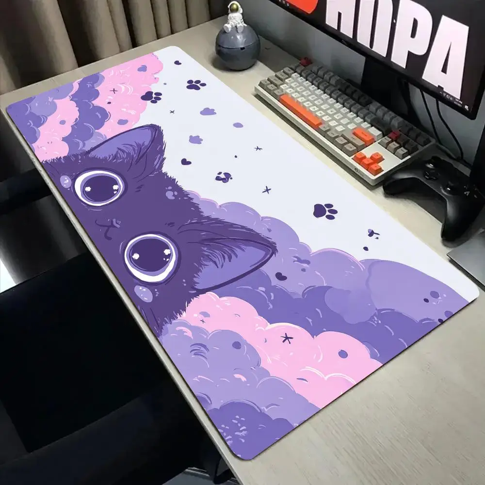Cute cat and clouds large Mouse Pad Desk Mat with Stitched Edge xxl mousepads Rubber Anti-slip gamer Keyboard Rug gaming mats