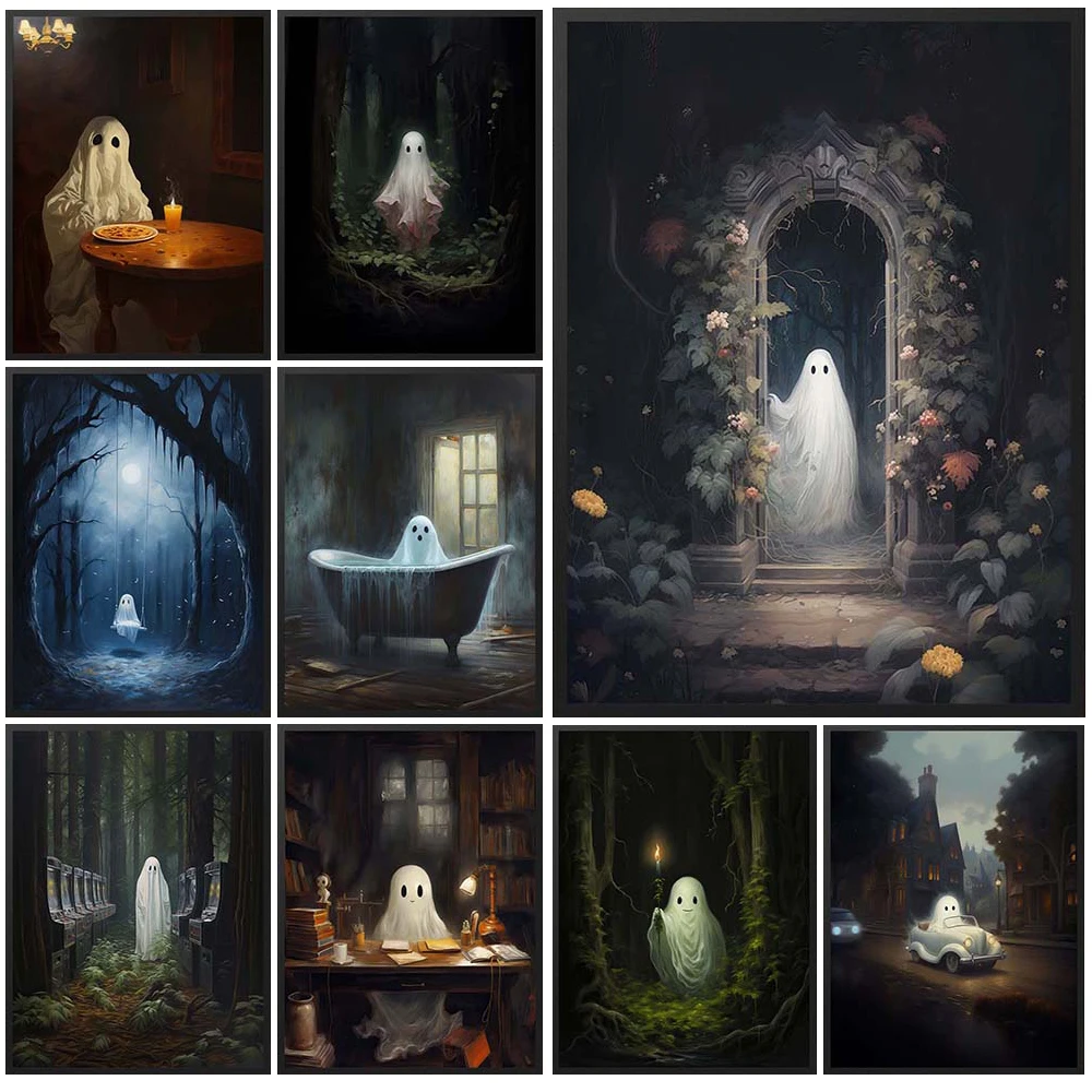 

Ghost Apparition Phantom Halloween Witchcraft Wall Pictures For Living Room Nordic Poster Wall Art Canvas Painting Unframed