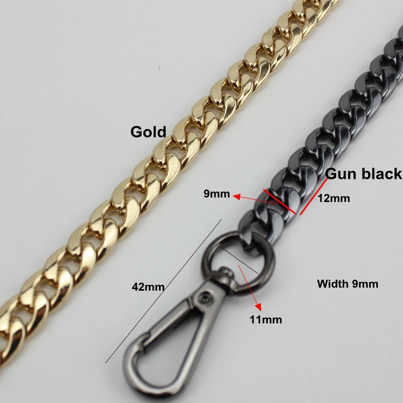 60-120cm (DIY 60cm-140cm) Gold, Silver, Gun Black, Bronze 9mm Metal Replacement Chain Shoulder Bags Straps for Handbags Handles