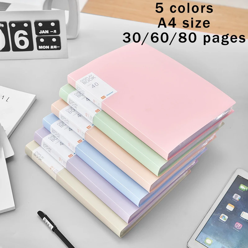 

A4 Simple File Folders Binder Transparent File Bags With 30/60/80 Pages Student Test Paper Classification Contain School Gifts