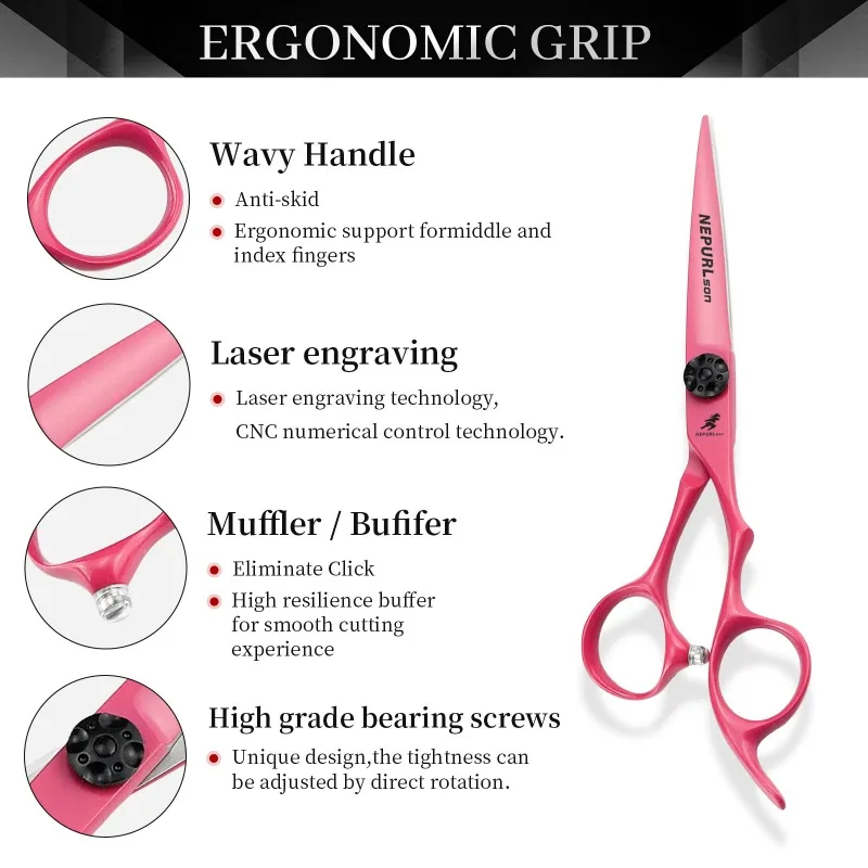 NEPURLson 6.0inch pink paint finish JP440C hair scissors, cutting and thinning shears - ideal for hair salons sharp comfortable
