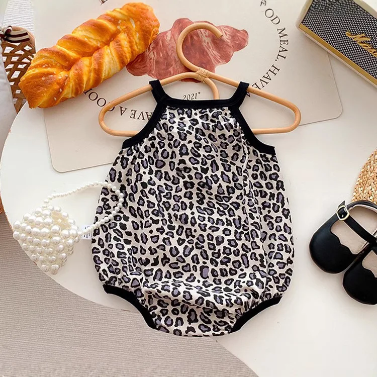 

Cute Baby Jumpsuit Summer Thin Design Newborn Baby Leopard Suspender Summer Clothes Kids Rompers