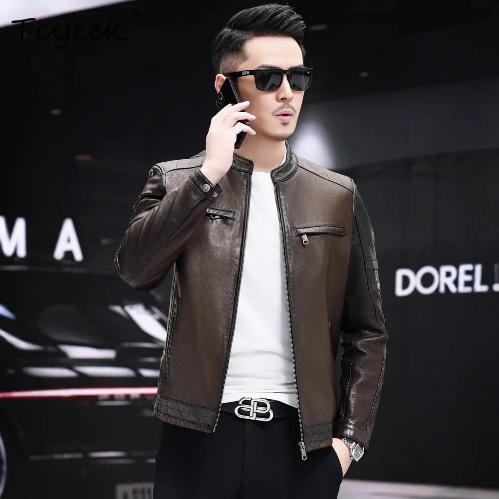 Tcyeek Real Leather Jacket Men 2026 Autumn Clothes Natural Sheepskin Coat Motocycle Jackets Mens Coats Thin Style Jaqueta Couro