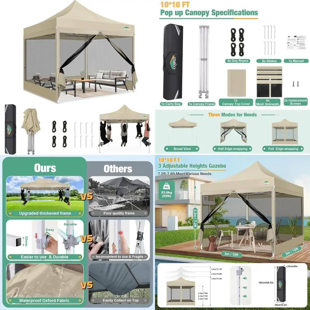 

Heavy-Duty Waterproof Pop-Up Canopy Tent with Sidewalls, Easy Setup, Mosquito Netting, Outdoor Shelter for Events and Parties
