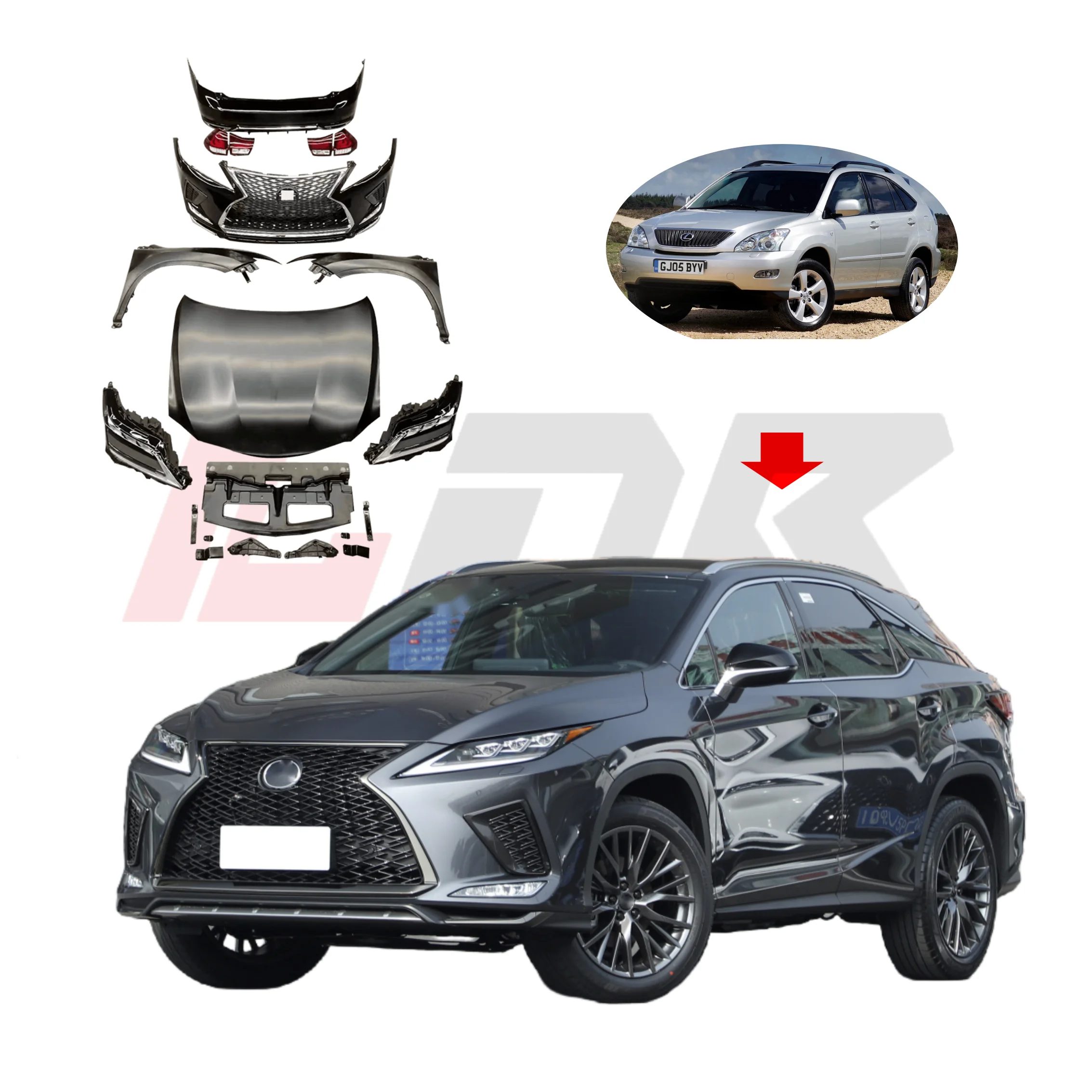 Car Accessories for RX 2006-2009 Body Kit Upgrade to 2020 RX300 450 F-sport Style New Design Body Kits Hood Bumper Fender