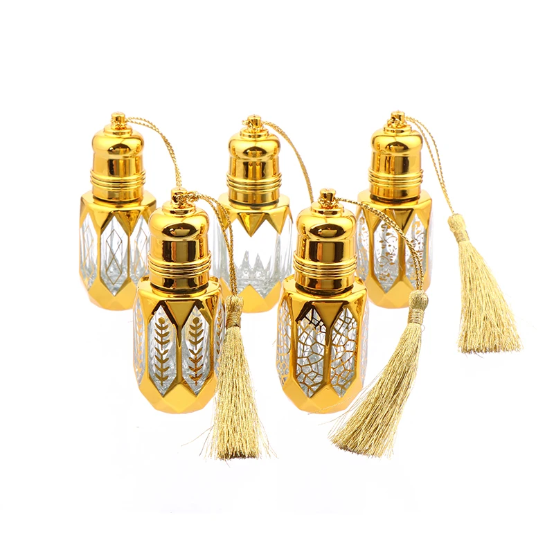 1pcs Bronzing Gold Glass Roll-on Bottle Refillable Perfume Subpackage Mini Essential Oil Container Sample Jar Vial With Tassel