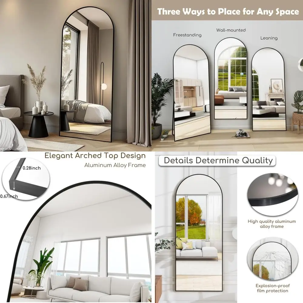 Modern Floor Standing Full Length Mirror, 71x30 Aluminum Alloy Frame, Free Standing Wall Mirror for Full Body Viewing