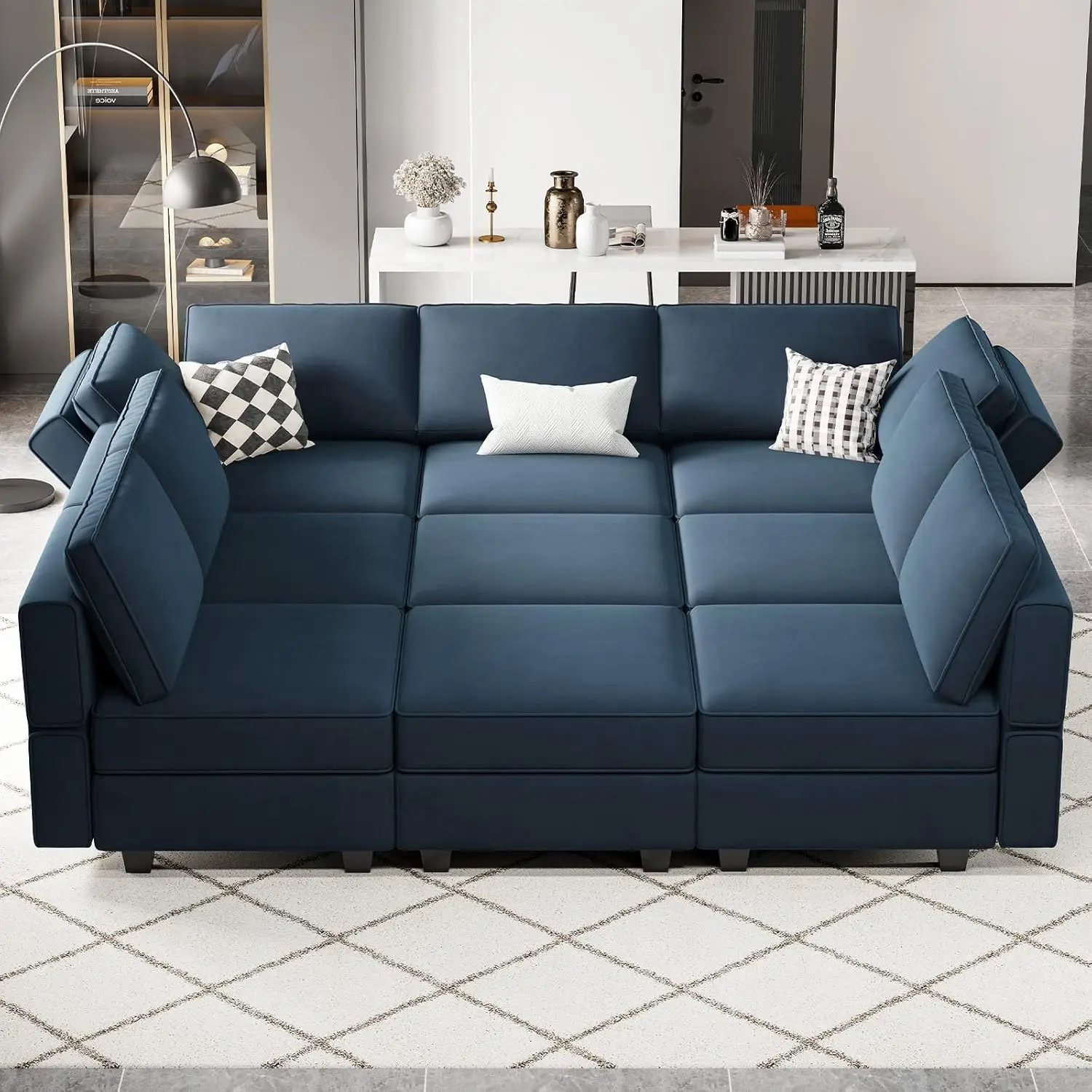 Modular Sectional Sofa with Ottomans Velvet Reversible Sleeper Sectional Chaise Modular Sleeper Sofa Bed with Storage Seat Blue