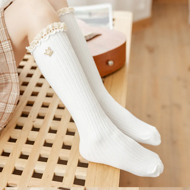 New Kids Socks Lace Flower Knee High Long Socks Girls Princess Soft Cotton Socken Ruffle Children Girl Tube Socks For 3-13 Years