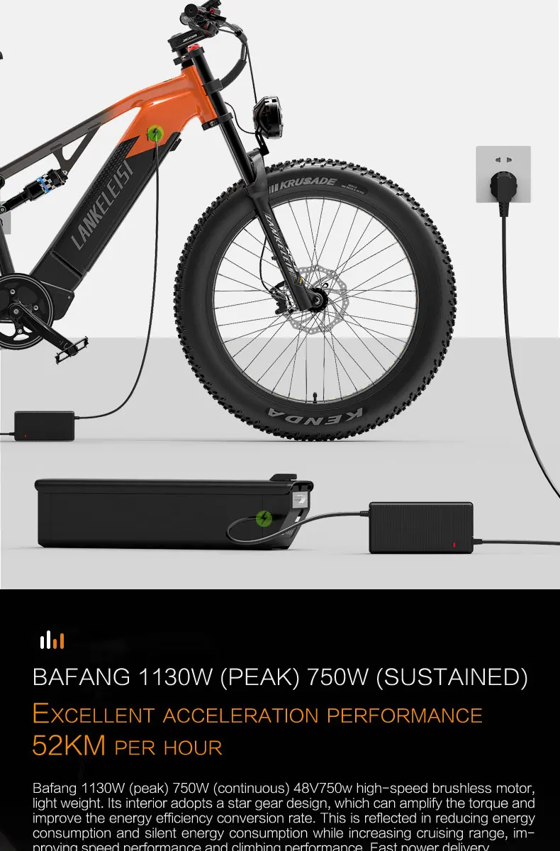 Lankeleisi RV800 Erwachsenen-Elektrofahrrad, 750W Motor, 48V 20Ah Akku, 26 Zoll Fat Tire, 150KM Reichweite Offroad E-Bike