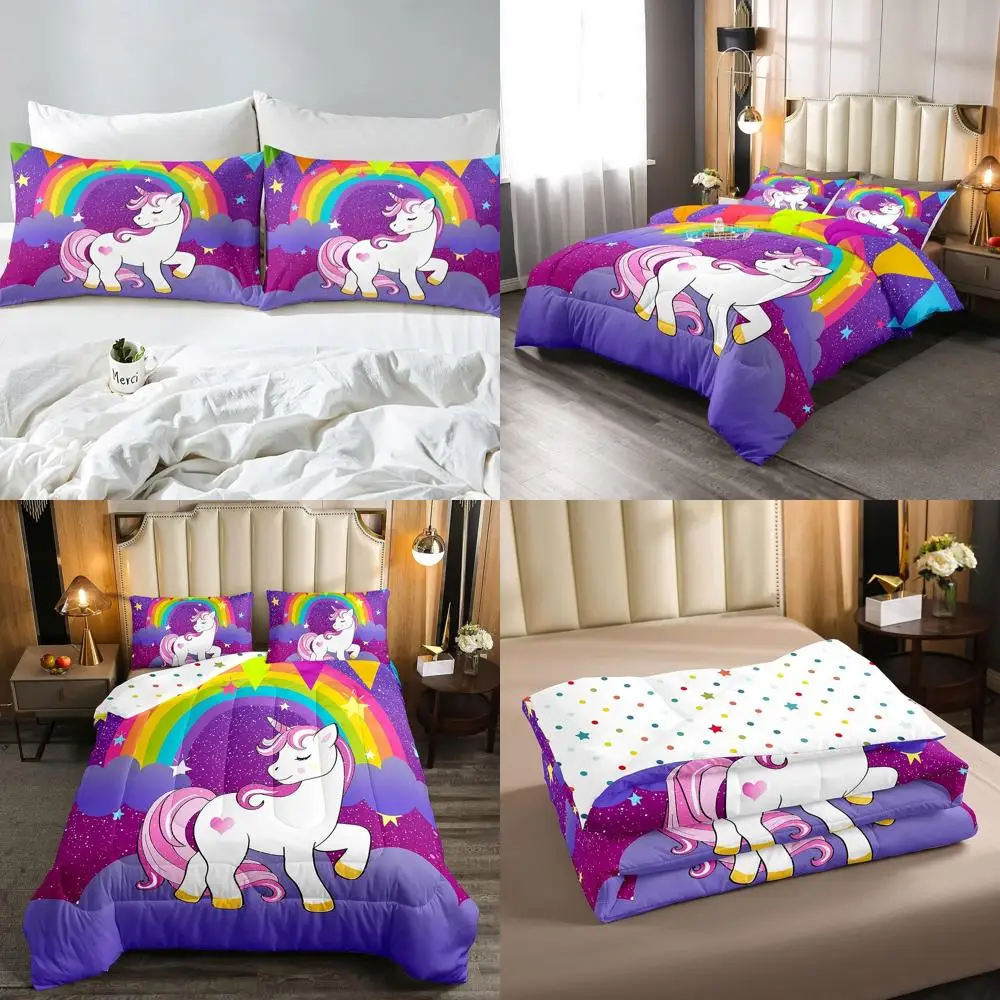 

Cute Girls' Kawaii Cartoon Star & Animal Reversible Comforter Set with 2 Pillowcases