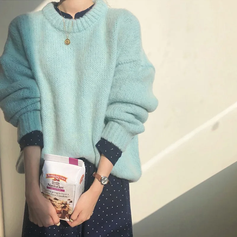 Sweater Fashion Solid Knit Sweaters Women Casual Loose O Neck Long Sleeve Top Knitwear Y2K Tops Warm Knitted Winter Pullover