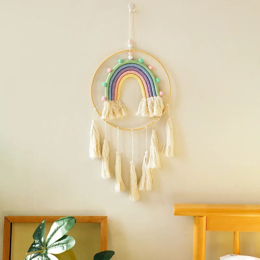 

Bohemian souvenir hand-woven fringed rainbow tapestry, simple homestay home living room wall pendant