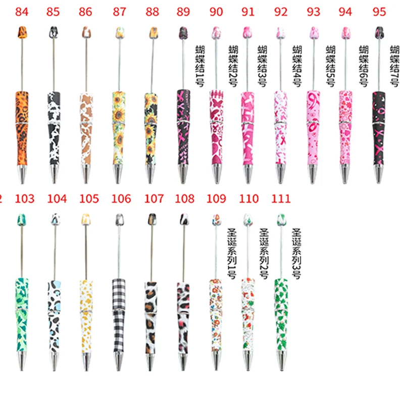 50pcs Newest Printed Leopard Pattern Sunflower Bow Beaded Ballpoint Pen DIY Beadable Pen Student Pens School Stationery Supplies