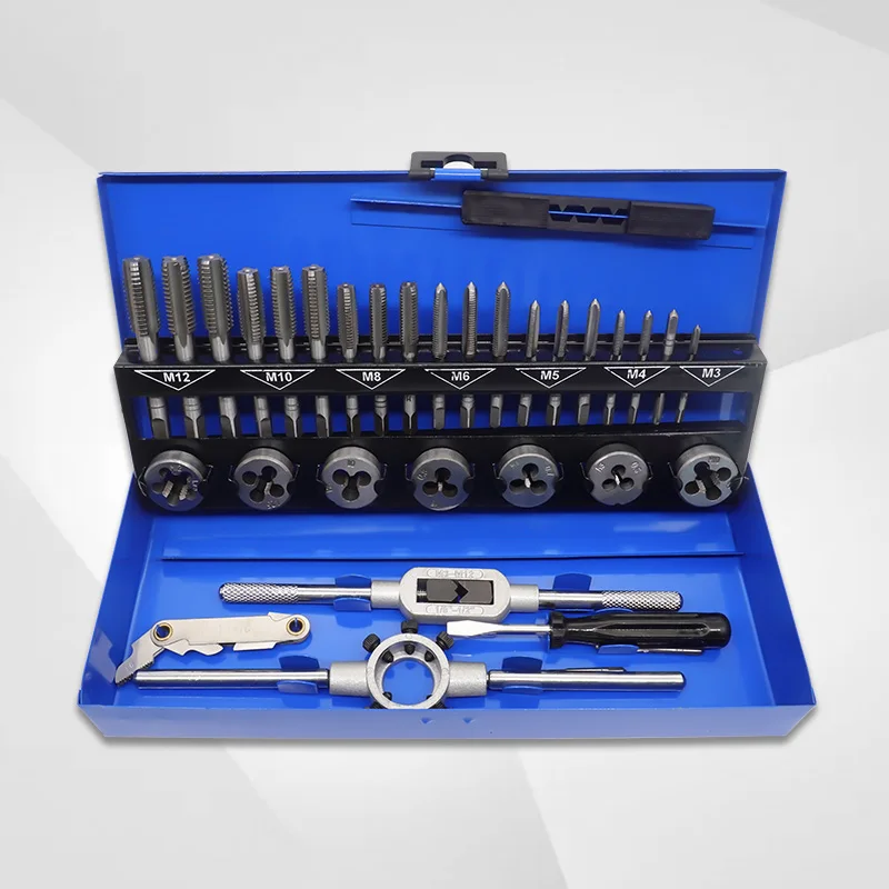 32 piece tap die set metric tapping tool die wrench thread repair