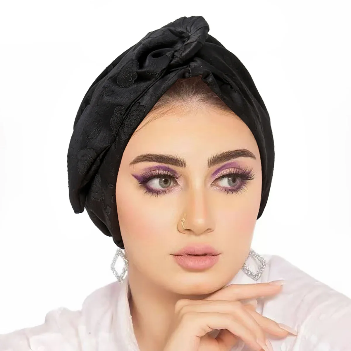 New Jacquard Button Bow Hat Fashion Solid Color Headscarf Muslim Hijab Women Chemo Cap Hair Loss Head Wrap Bonnet Turbante Mujer