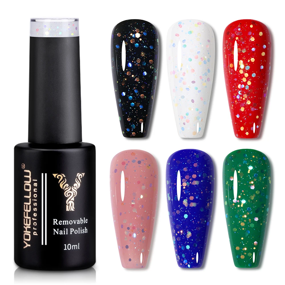 Yokemid 10ML Glitter Gel Top Coat No Wipe Top Coat Glossy Sparkly Soak Off Shimmer Glitter Gel smalto per unghie smalto per unghie