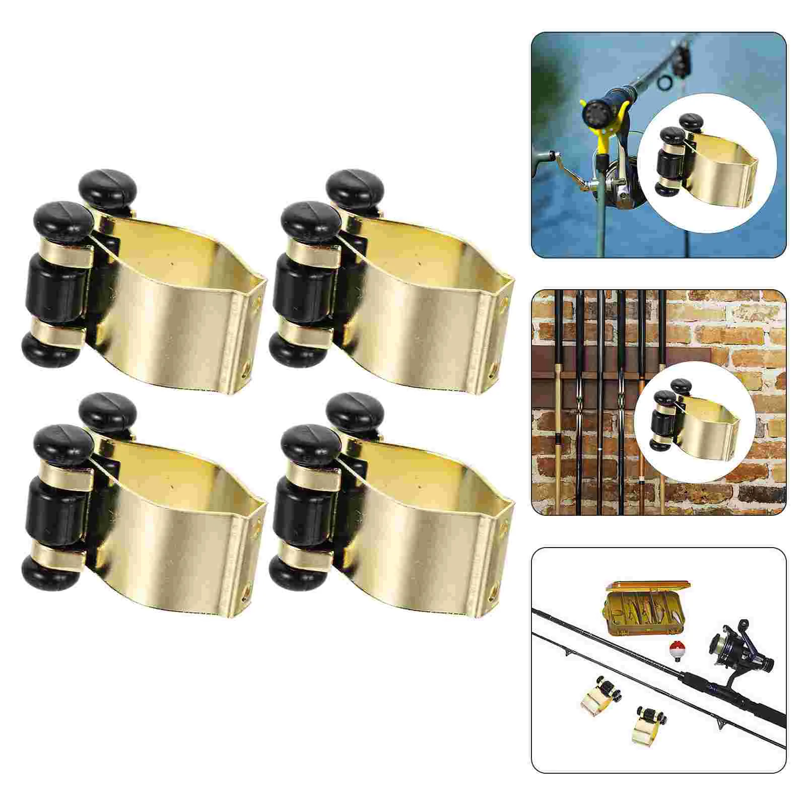 4 Pcs Pole Clamp Fishing Rod Clip Pool Cue Stand Bar Clamps Golden Adjustable Bracket Holder