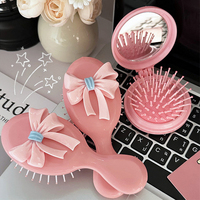 1PCS Anti-Static Mini Air Cushion Comb Bow Folding Massage Comb With Mirror Head Massage Portable Travel Girl Hair Combs