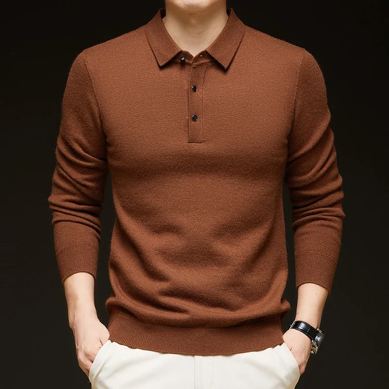 7 Colors Business Men\'s Sweater Knitwear Autumn Winter Casual Lapel Buttons Polo Shirt Korean Fashion Male Tops Pullover New