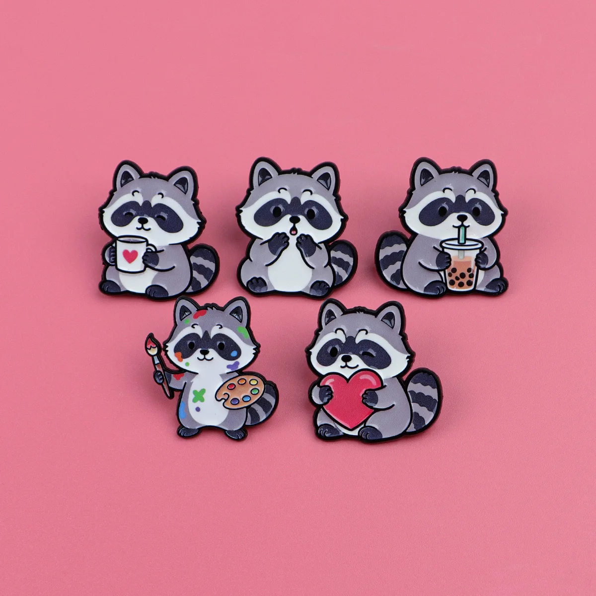 Cute Cartoon Raccoon Brooch Boba Tea Painter Metal Enamel Pins Badge on Backpack Clothing Accessories Jewelry Gift for Friend