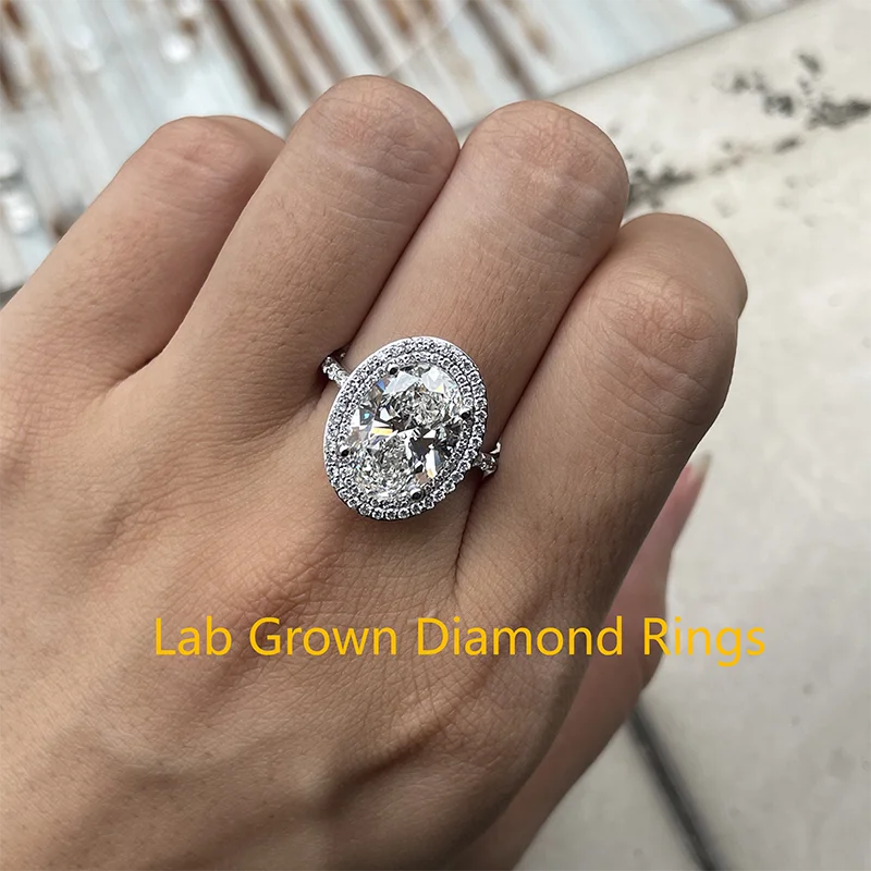 5CT البيضاوي الماس خاتم الخطوبة IGI مختبر نمت الماس DEF VS-VVS المخفية هالة البلاتين 950 خاتم للنساء مجوهرات الحفلات #1