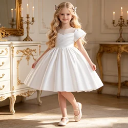 Summer White Child Bridesmaid Princess Dress Ball Gown Bow Girls Dresses for Kids Party Wedding Christmas Prom Clothes 3-10 Year