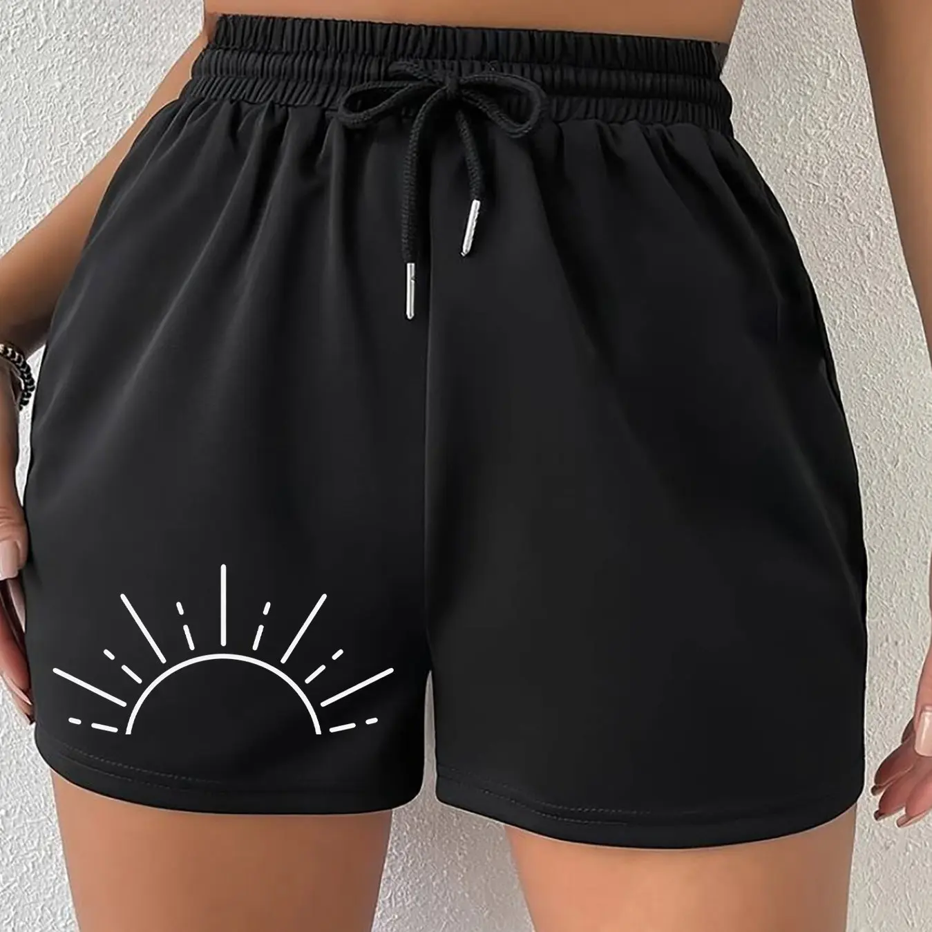Women's Summer Sun Print Shorts Elastic Waistband Sweat-wicking and Breathable Suitable for Sports Running and Fitness