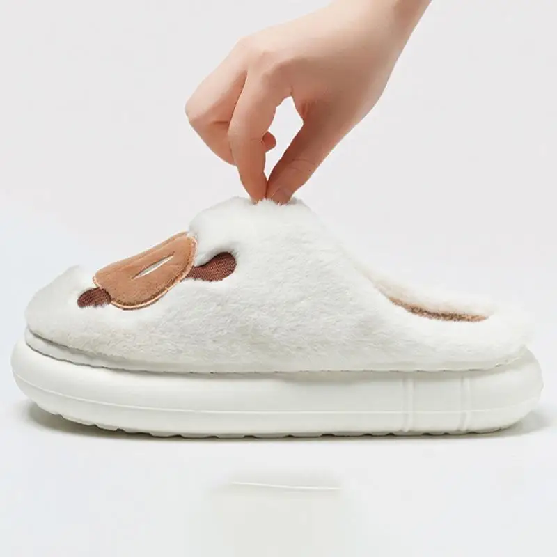 Niedliche Hausschuhe mit Welpenmuster aus Plüsch für Damen, Winter, dicke Sohle, rutschfest, Baumwollschuhe für das Schlafzimmer, gemütliche warme Hausschuhe, Größe 45 – Detail 9