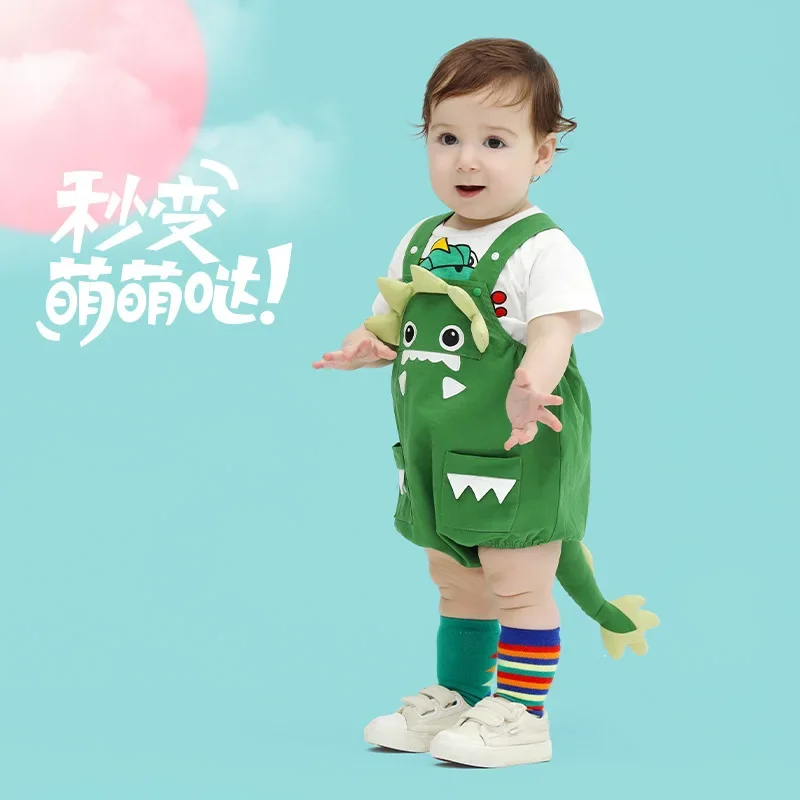 Cute Dinosaur Summer Newborn Baby Boy Girl Clothes Sets Baby Set Onesie Cotton Short Sleeve Top and Overall Cartoon Baby Suit