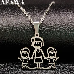 Mothers and Children Family Stainless Steel Necklaces Silver Color Necklace Jewelry dia de la madre Mother's Day Gift N328S01