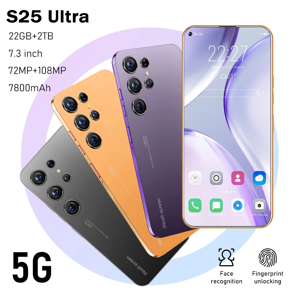 New S25 Ultra 7.3 Inch smartphone 5G Android 14 Snapdragon 8gen3 10core dual SIM 108 Million HD Camera global version cellphones