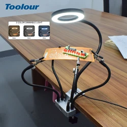 Toolour Third Hand Soldering Tool with 3X Magnifying Lamp and 4 Flexible Helping Hand Arms for Soldering, Assembly, Repair