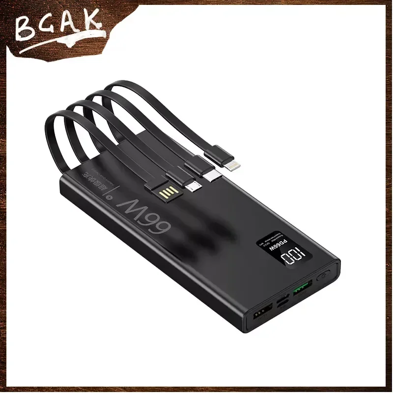 Hot New Style BCAK 30000mAh 66W Fast Charging with Built-in Cable, Power Bank, Large Capacity Mobile Power Supply Gift Wholesale