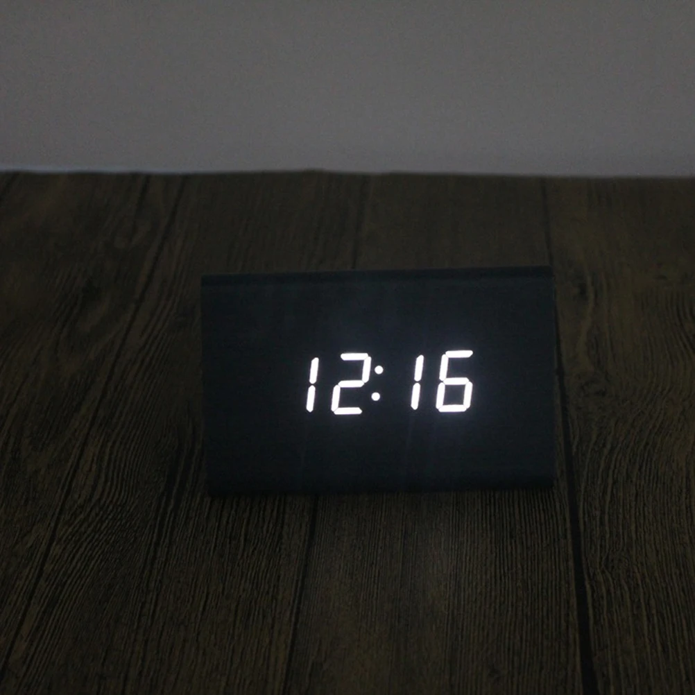 LED Clock Voice-controlled Wooden Alarm with Night Light Digital for Living Room