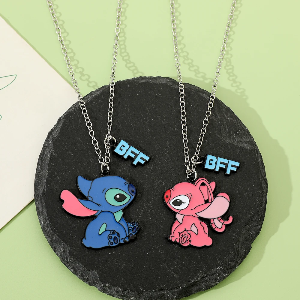 1pair Disney Lilo & Stitch Necklace Cute Cartoon Figure Stitch Angel BFF Neck Chain Best Friendship Necklace Jewelry Accessories