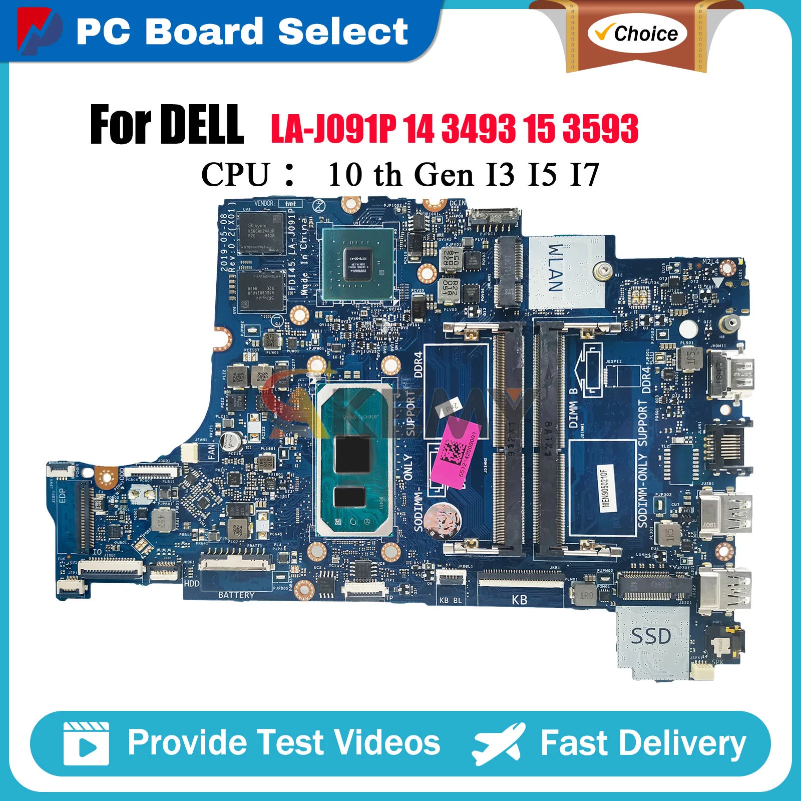 

Материнская плата для ноутбука Dell Inspiron 3493 3593 5493 5593 LA-J091P LA-J092P с 10-м процессором i5 i7 CN-050RDR 035VMP 0N18YD протестирована нормально