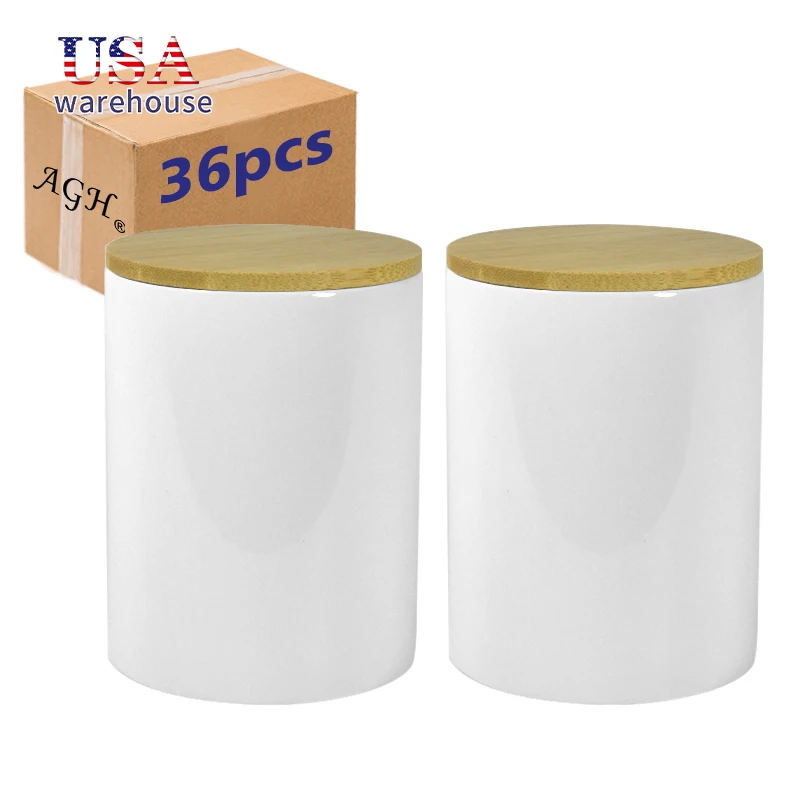 

36 шт., 11 унций, пустая керамическая банка для свечей для сублимации с деревянной крышкой