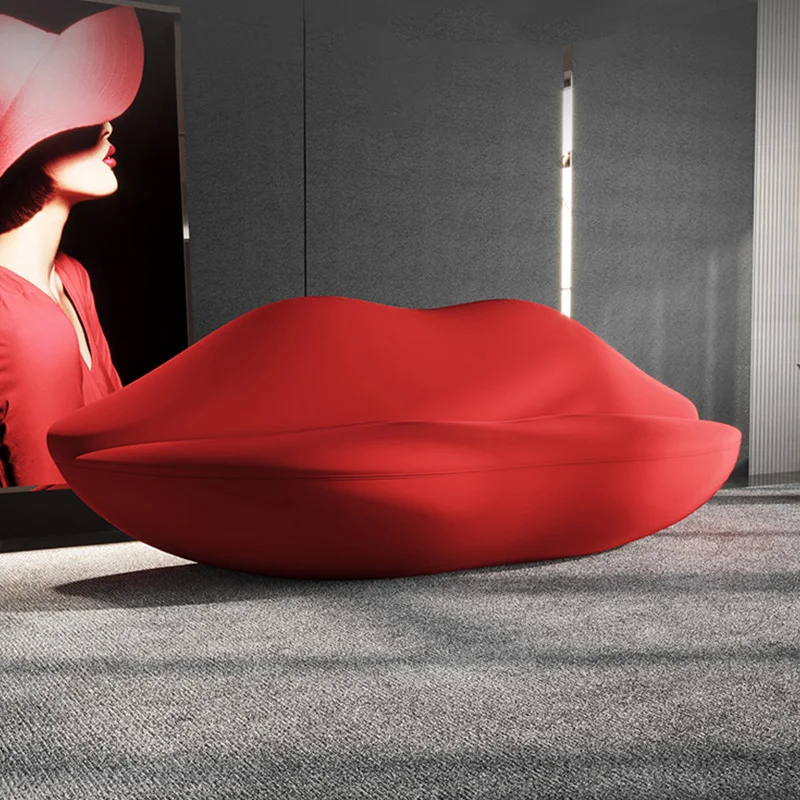 

Sexy red lip designer personalized wedding hotel beauty salon special-shaped Internet celebrity double styling cotton fabric