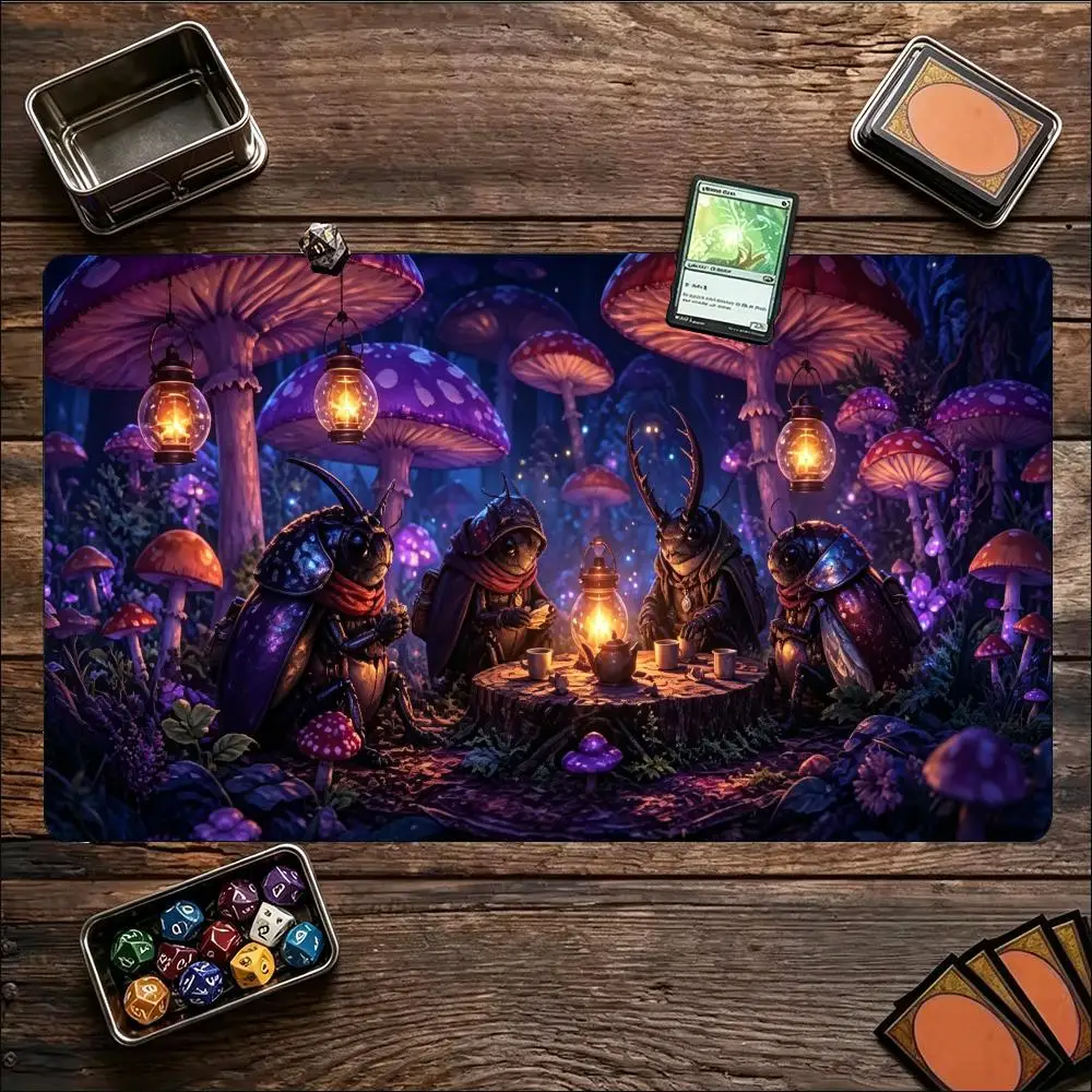 Extended Gaming Mousepad Dark Forest Mushroom Whimsy Stitched Edges Anti-Slip Base Mousepad for Gamer Magic Gathering Mat
