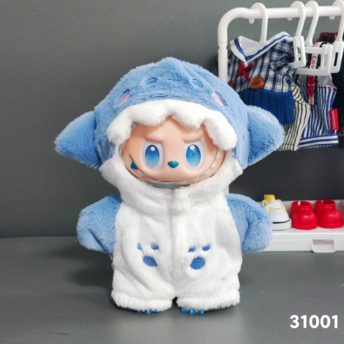 Labubu الملابس أفخم بذلة كبيرة الأزرق القرش البطريق الملابس والاكسسوارات مناسبة ل 15 سنتيمتر 17 سنتيمتر 1st إلى 3rd الجيل