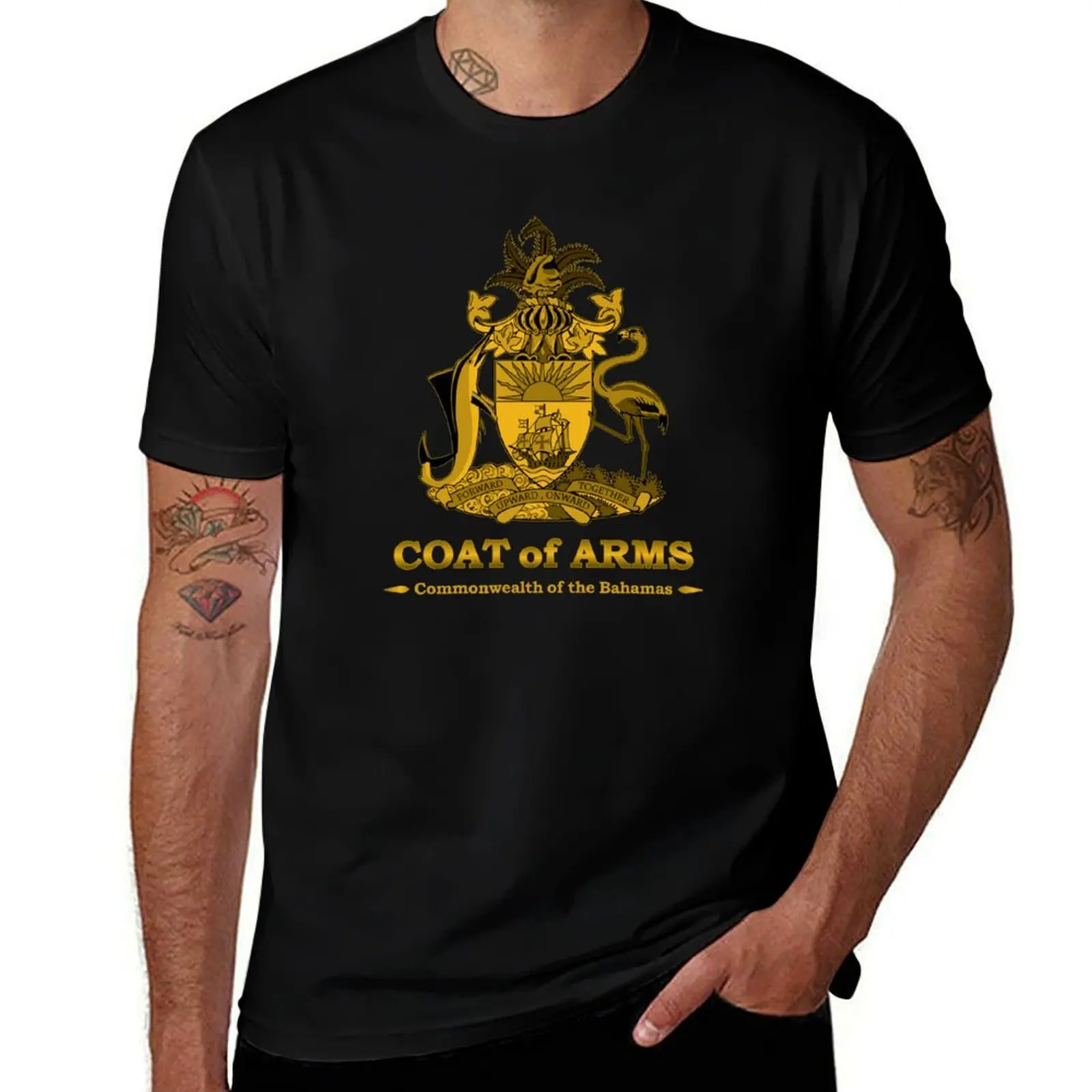 

Bahamas Coat of Arms Gold T-Shirt man t shirt designer T-Shirt