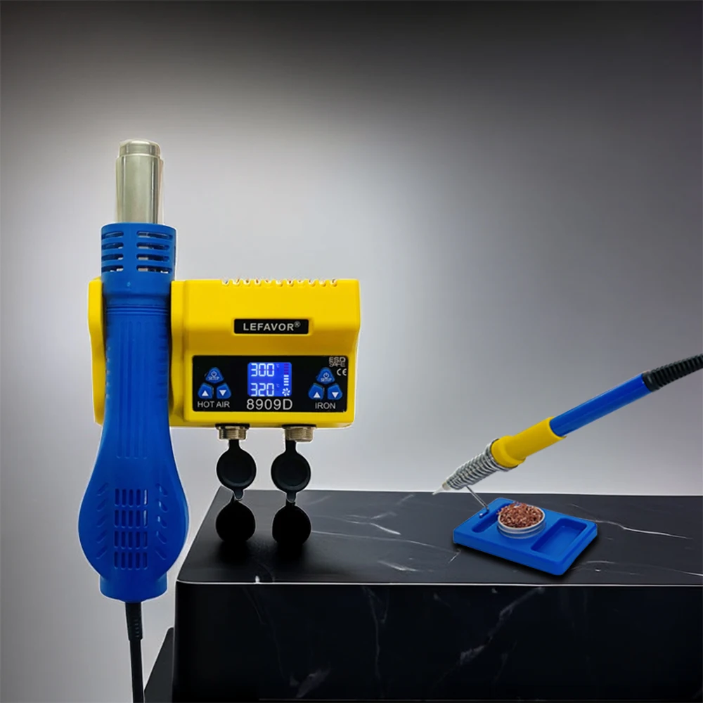 2 in 1 soldering station Hot Air Gun Electric Soldering Iron BGA Repair Tool 9 Nozzles  SMD BGA Rework Welding Station LF8909D