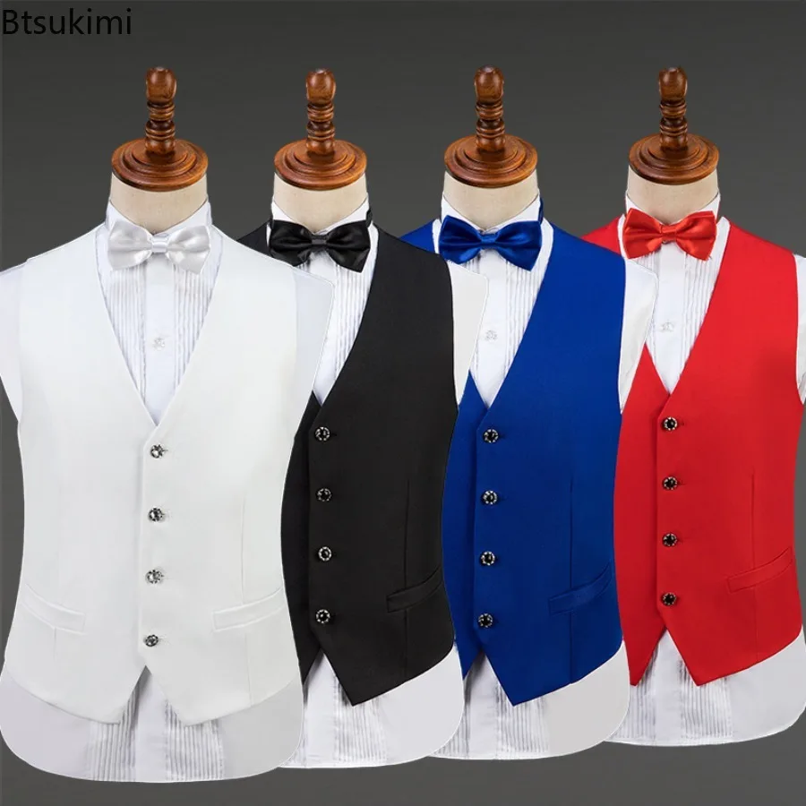 

2025 Men's Light Luxury Suit Vest Fashion Slim Fit V-neck Waistcoats Male Wedding Party Vest Tops Stage Costume for Four Season